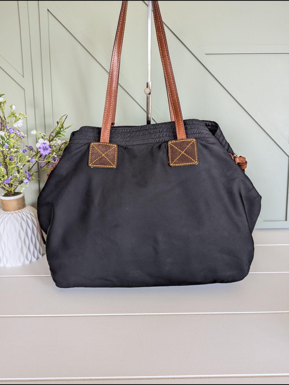 Dooney & Bourke "Victoria" Black Nylon Cinch-Side Tote - Picture 5 of 12